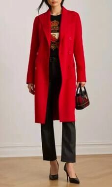 Lauren Ralph Lauren Women’s Double Breasted Wool Blend Long Coat Red 14
